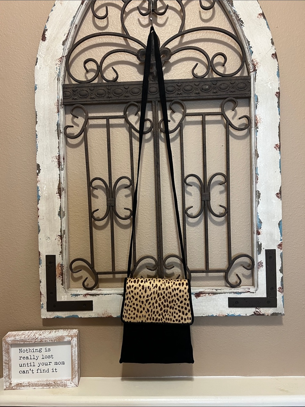 Black Crossbody Bag with Leopard-Print Flap